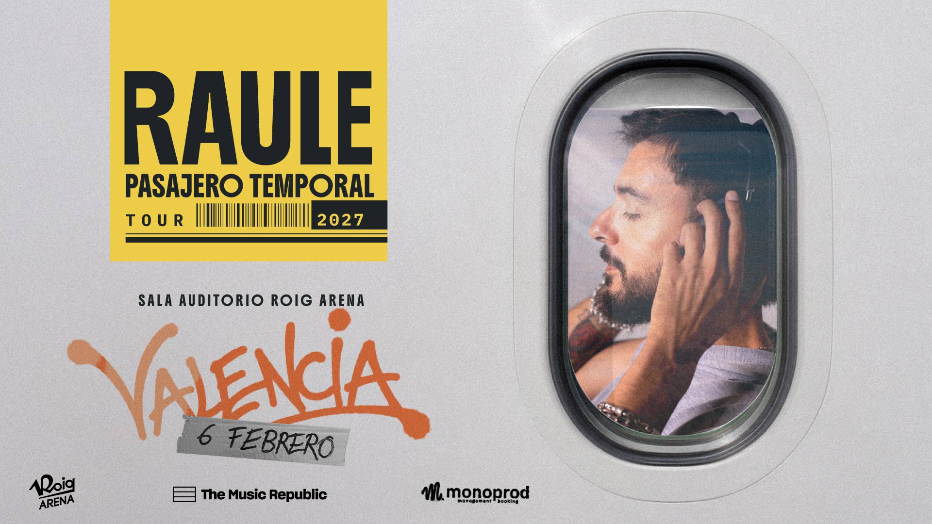 Raule traerá la gira “Pasajero Temporal 2027” a la Sala Auditorio Roig Arena el 6 de febrero