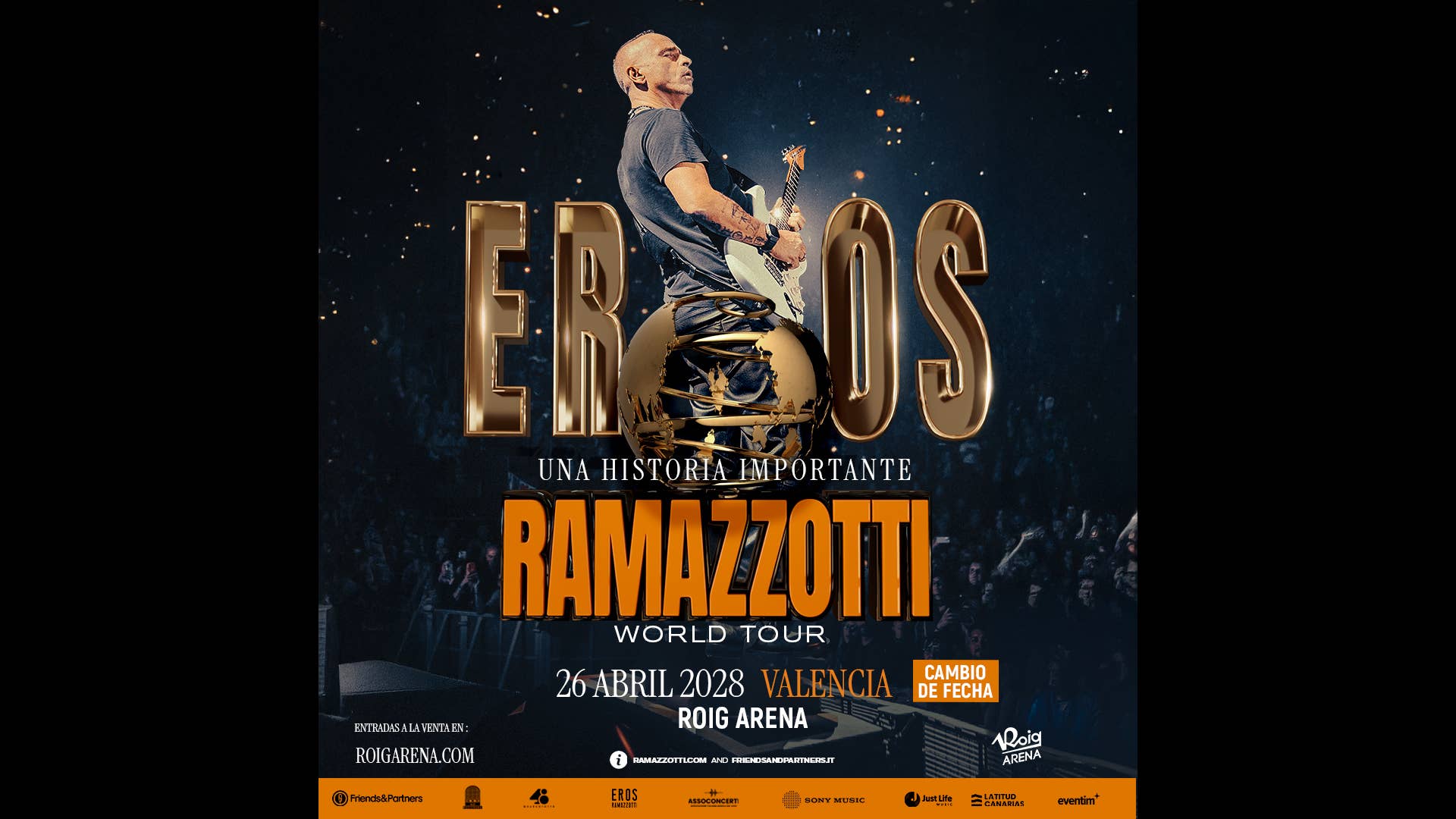 El concierto de Eros Ramazzotti en el Roig Arena se aplaza al 26 de abril de 2028